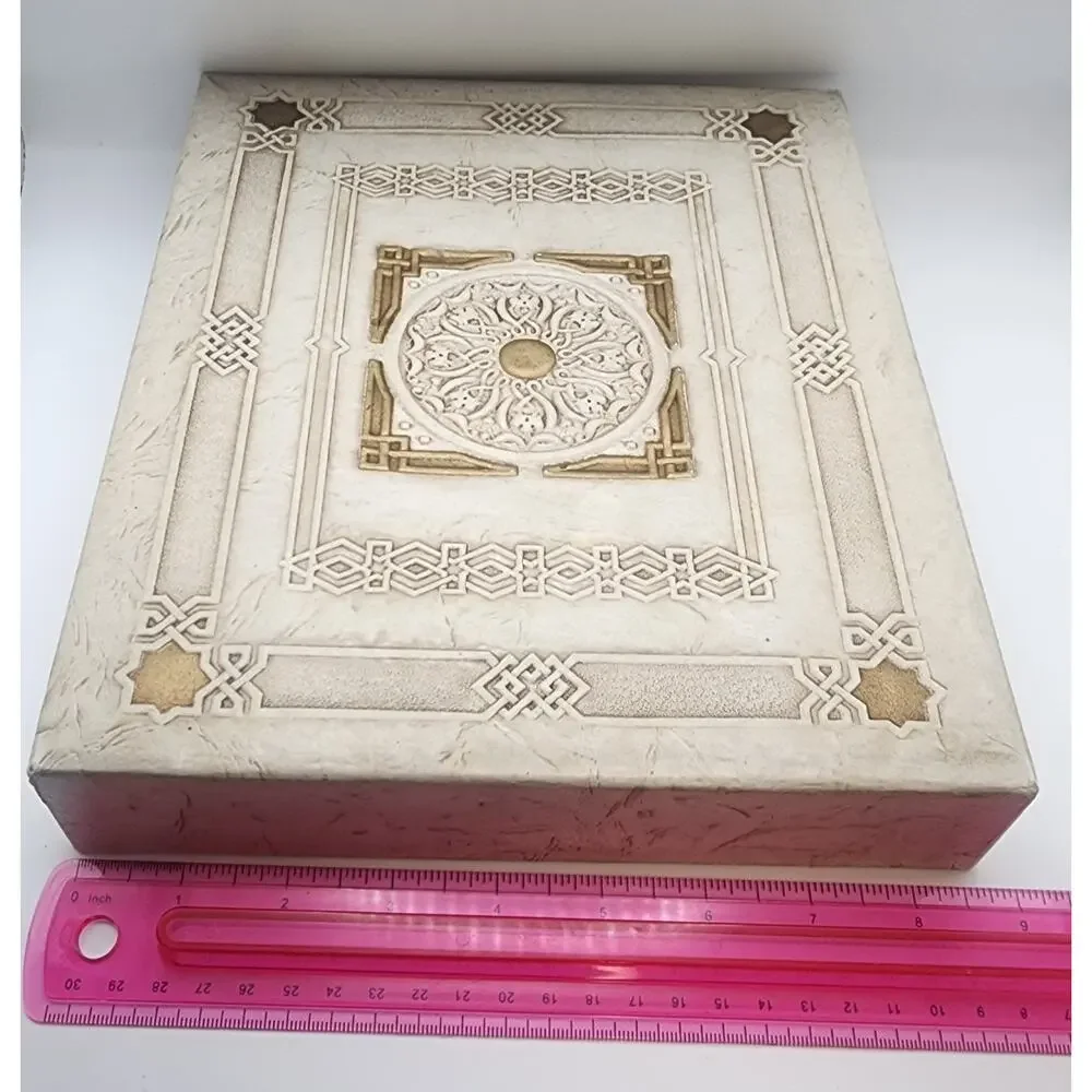 Vintage Faux Book Box Ornate Embossed Lid Photo Keepsake Decor Decorative Box